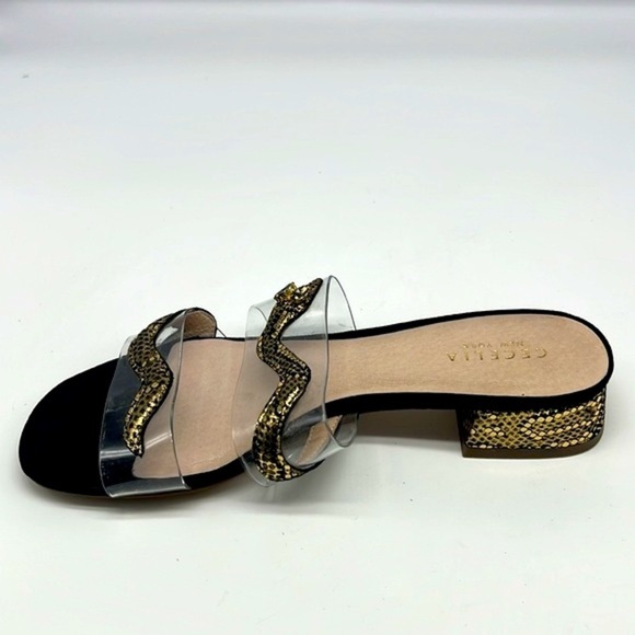CECELIA - Danica Gold And Black Crystal Eyed Snake Slip On Sandals Size 7 - Picture 7 of 14